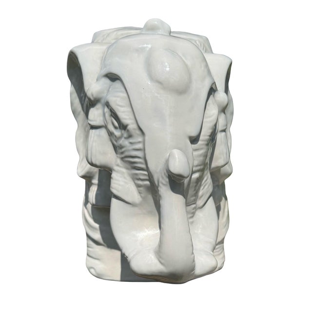 1970s Vintage Large White Glazed Ceramic Elephant Planter / Cachepot For Sale - Image 5 of 7