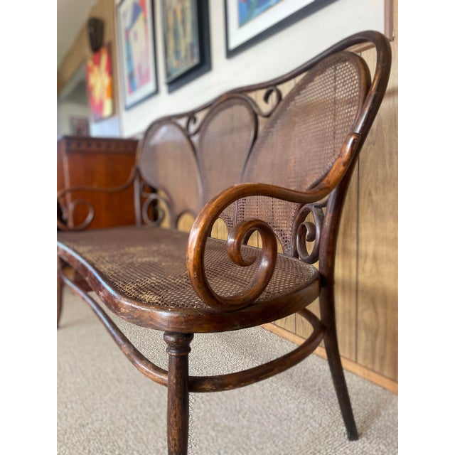 Late 19th Century Late 19th Century Art Nouveau Fischel Bentwood Settee Bench, Made in Austria For Sale - Image 5 of 10