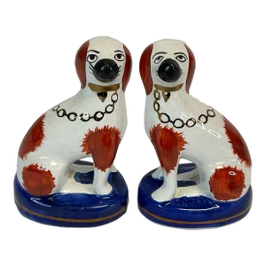 Mid-Century Boho Chic English Staffordshire Style Dog Figurines - a Pair.