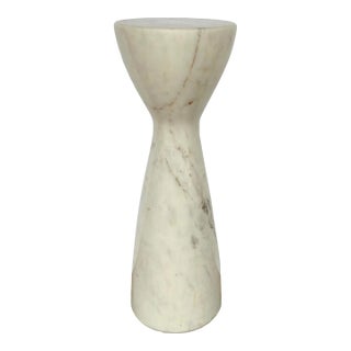 Global Views Modern Small Solid White Marble Tower Side Table For Sale