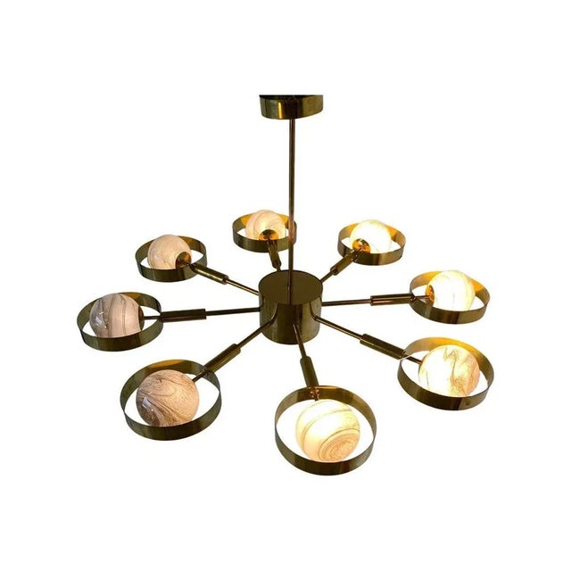 Italian Art Deco Murano Glass & Brass Ceiling Lamp For Sale - Image 4 of 17