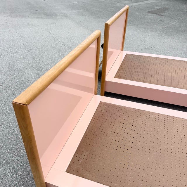 Postmodern Pink Gloss Laminate and Oak Twin Size Platform Beds - A Pair For Sale - Image 11 of 11