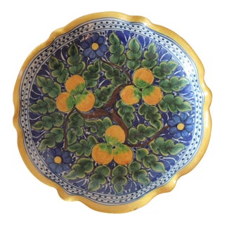Orange and Yellow Talavera Mexican Terracotta Decorative Bowl For Sale