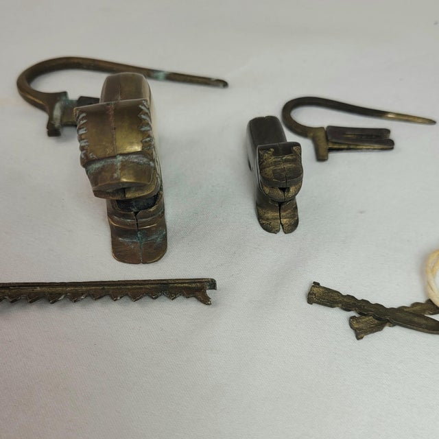 Early 20th Century Vintage Brass Lion and Dog Puzzle Padlocks With Keys Figural Trick Locks For Sale - Image 5 of 13