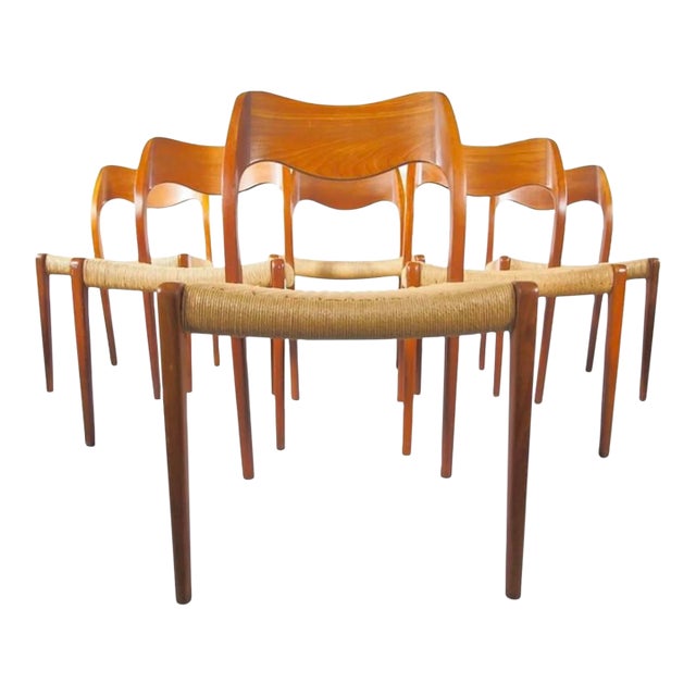 Set of four dining chairs, model 71, designed by Niels O. Møller in 1951 and manufactured by J.L. Møllers Møbelfabrik in...