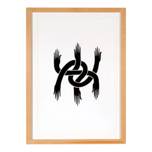 Contemporary Framed Graphic Print of Six Black Hands Interconnected