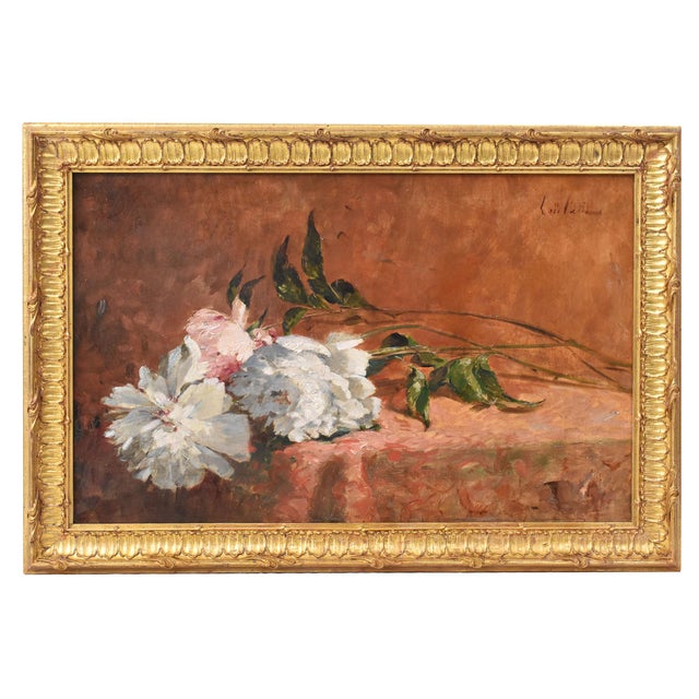 Loïc Marie Petit De Villeon, Peonies Flowers, 1800s, Oil on Canvas, Framed For Sale - Image 10 of 10