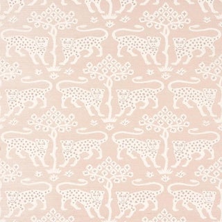 SAMPLE - Schumacher Woodland Leopard Sisal Wallpaper In Petal For Sale