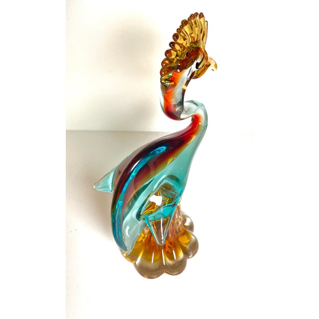 Colorful 10" Murano figurine of a Heron bird stands 10". Circa late 1950s-1960s.
