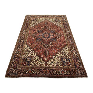Heriz Rug 7’8” X 10’6” Red Wool Vintage Tribal Hand-Knotted Oriental Carpet For Sale