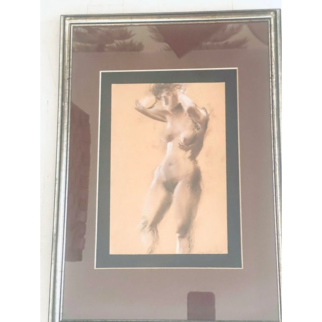 Beautifully framed pastel nude in gilt frame with brown matting.Perfect for neutral decor.