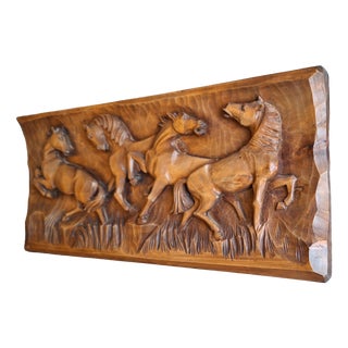 Hand-Carved Wall Panel Horses in Maple Wood from G. Passens, 1970s For Sale
