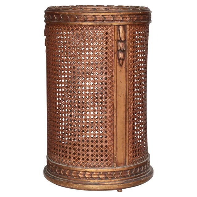 Art Deco Scandinavian Paper Basket in Gilded Wood & Rattan Cane, 1920s For Sale - Image 11 of 11