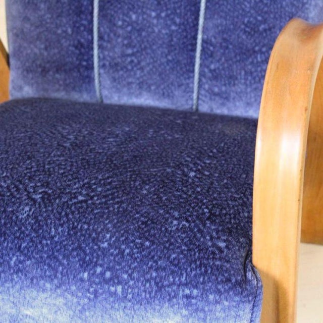 Art Deco Blue Velvet Armchair in Beech Wood, France, 1920s For Sale - Image 6 of 14