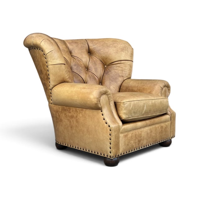 1980s Ralph Lauren Style Leather Writer's Chair Wingback a-Pair For Sale - Image 15 of 18