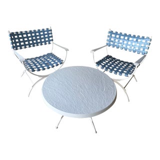 1970s Brown Jordan Style Lattice Patio Table & 2 Chairs For Sale