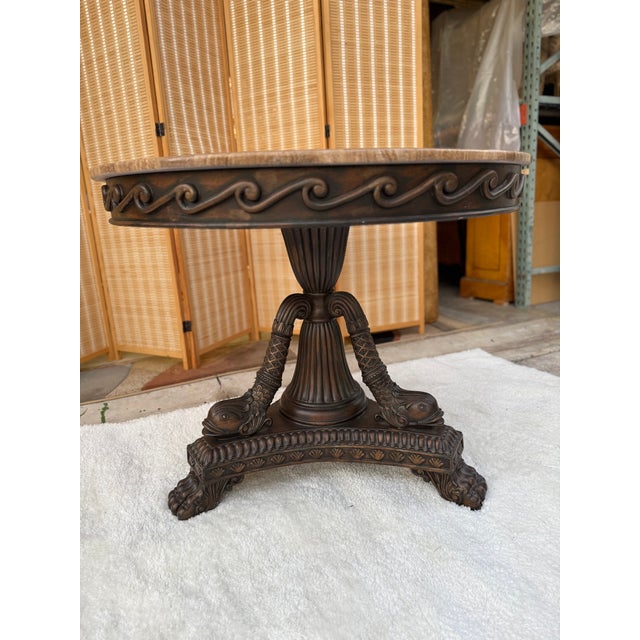 Brown 1980s Round Regency Style Center Table With Koi Motif Pedestal For Sale - Image 8 of 16