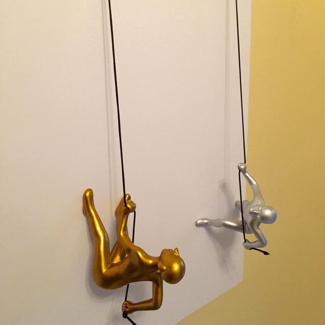 Gold & Silver Climbing Man Wall Art - 2 Piece Set For Sale - Image 4 of 4