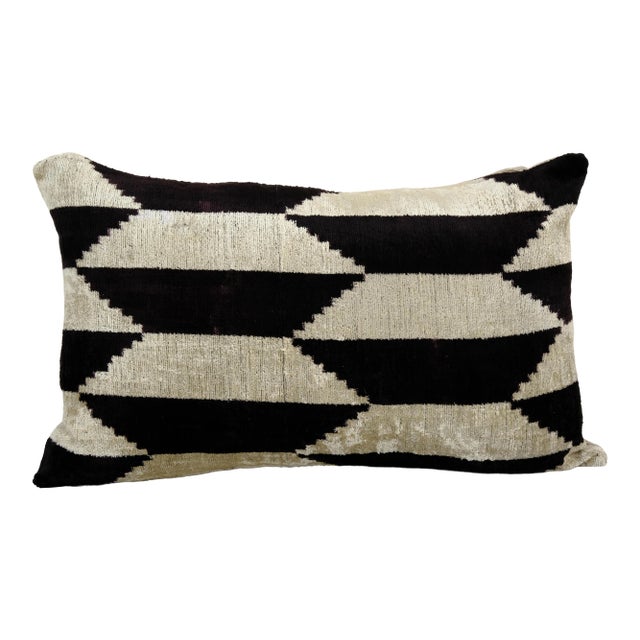 Ikat Velvet Pillow, Silk Lumbar Cushion Cover For Sale