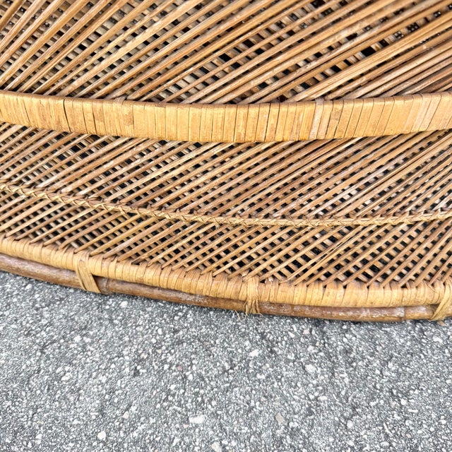 Mid 20th Century Boho Chic Buri Rattan Oval Inlaid Glass Top Coffee Table For Sale - Image 5 of 6