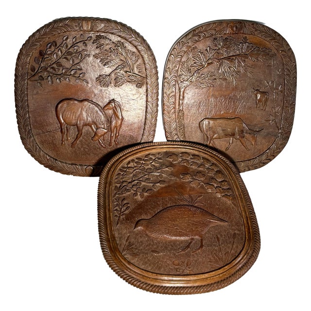 Early 20th Century Folk Art Carved Monoxylous Panels, Set of 3 For Sale