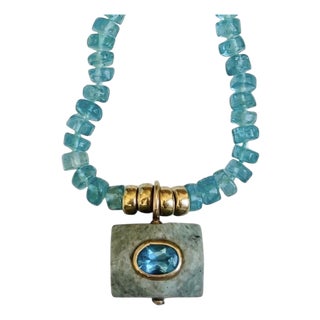 Apatite Pendant Necklace With 14k Gold For Sale