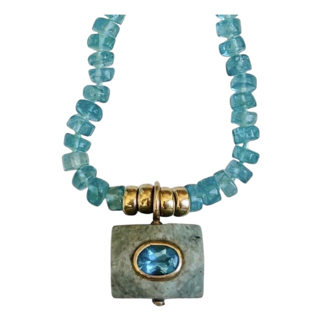 Apatite Pendant Necklace With 14k Gold For Sale