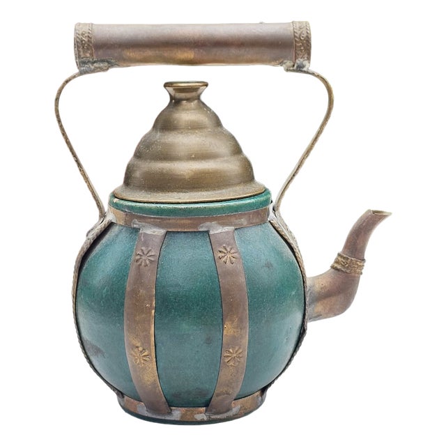 Art Deco Ceramic Jug with Brass Fittings, 1920s For Sale