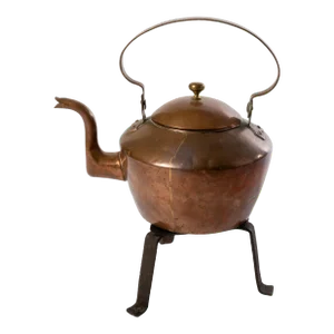 Antique Dovetailed Copper Kettle and Iron Trivet