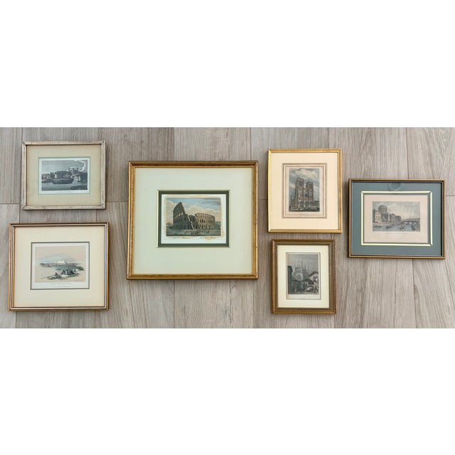 Wood Vintage European Landmark Prints Gallery Wall Curation- Set of 6 For Sale - Image 7 of 14