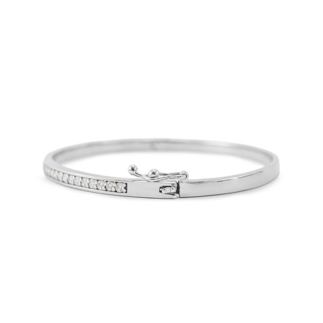 Ladies 14k White Gold 1.82ctw Diamonds & Turquoise Hinged Bangle Bracelet For Sale In Houston - Image 6 of 7