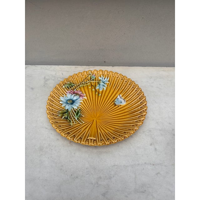 Yellow Majolica Wheat & Butterfly Plate Villeroy Boch.