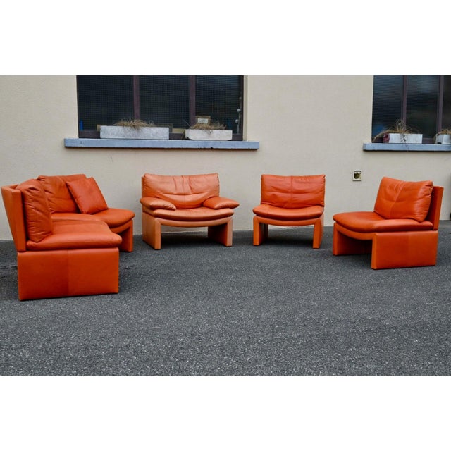 Orange Series 5 Lounge Chairs in Cognac Orange Leather, 1970s, Set of 5 For Sale - Image 8 of 18