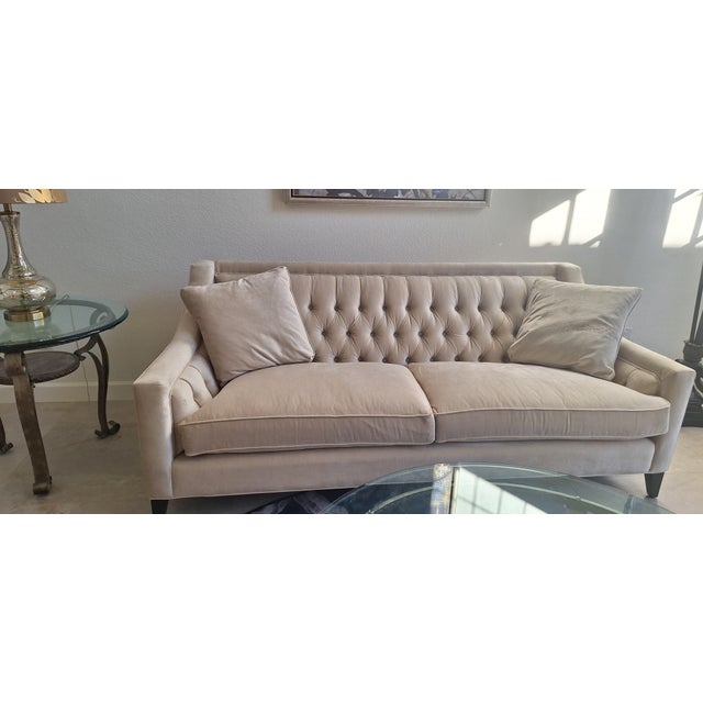 Contemporary Contemporary Brushed Fabric Cream Colored Sofa For Sale - Image 3 of 8