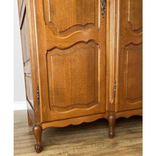 Vintage French Louis XVI Style Carved Oak 4-Door Armoire For Sale - Image 11 of 14
