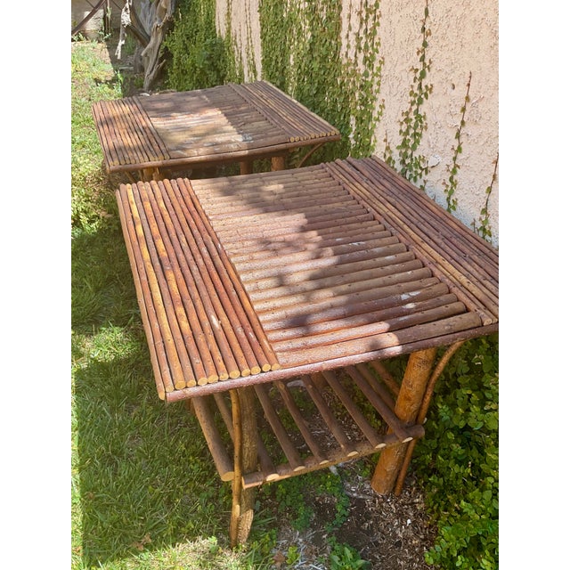 Handmade Side Table From Willow Tree and Nails For Sale - Image 4 of 10