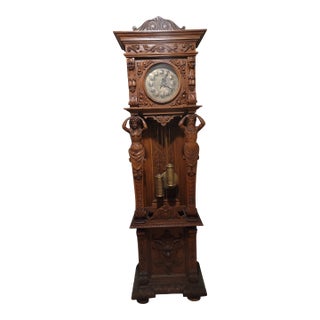 Antique 1890's Heavily Carved Grantdfather Tall Case German Clock Working For Sale
