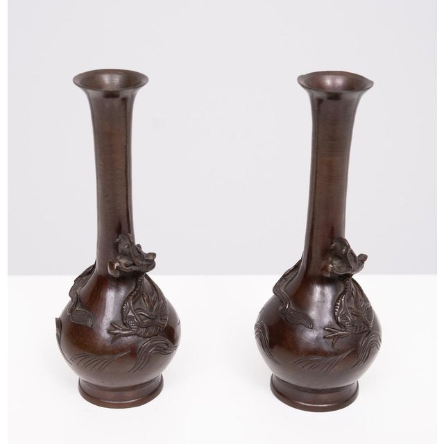 Brown Meiji Bronze Dragon Vases, Japan, 1880s, Set of 2 For Sale - Image 8 of 11