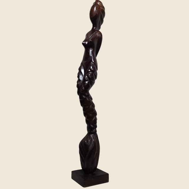 Vintage Modernist Carved Hardwood Female Figure, Southeast Asian Decorative Floor Sculpture, Mid to Late 20th Century For Sale - Image 10 of 15