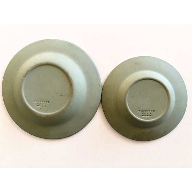 Green Set of 2 Vintage Wedgwood Sage Green Jasperware Plates, Made in England For Sale - Image 8 of 8