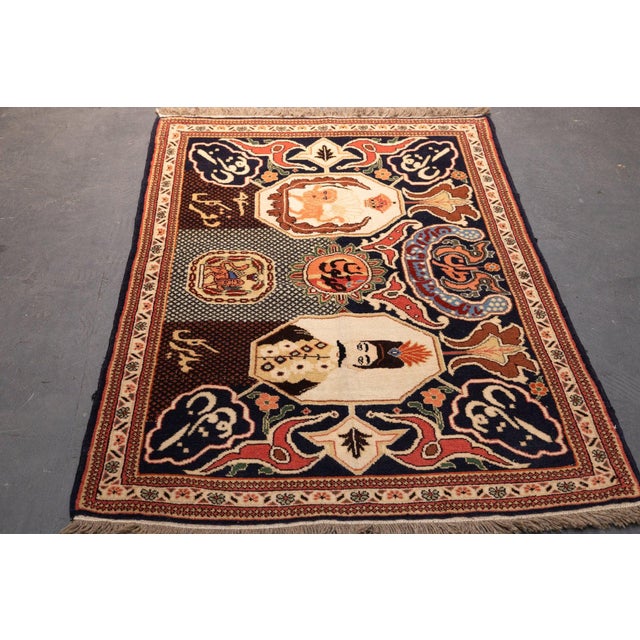 Antique Persian Qajar Pictorial Hand-Knotted Wool Rug 3'2" X 4'5" For Sale In Washington DC - Image 6 of 14