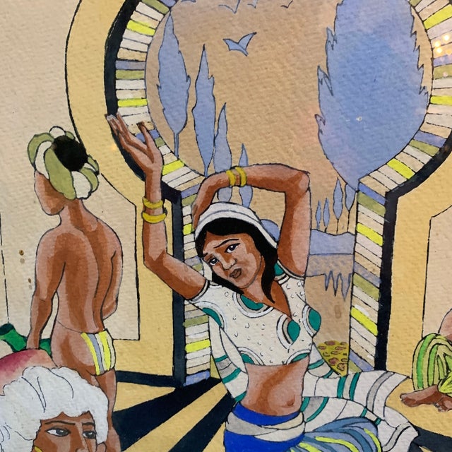 Figurative 1960s Vintage Mixed Media Persian Framed Painting For Sale - Image 3 of 8