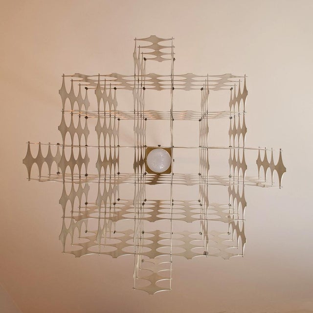 Silver Chyntia Futuristic and Architectural Shaped Pendant Lamp in Aluminum & Satin Steel by Mario Marenco for Artemide, 1970s For Sale - Image 8 of 9