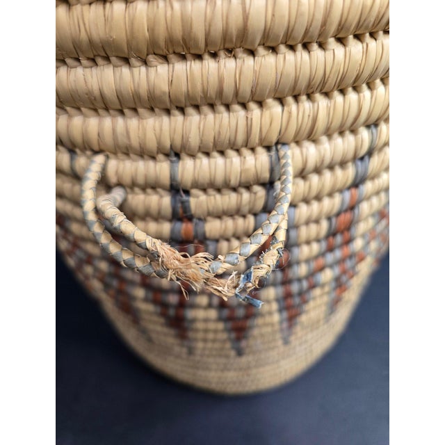 Textile Late 20th Century Large Hand Woven African Coil Basket With Earth Tone Geometric Pattern For Sale - Image 7 of 9