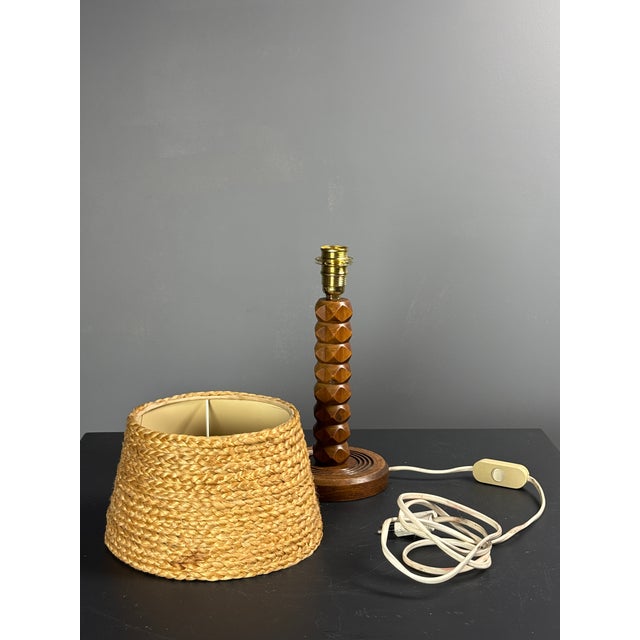 Mid-Century Modern French Brutalist Turned Wood Table Lamp in the style of Charles Dudouyt, 1950s For Sale - Image 10 of 17