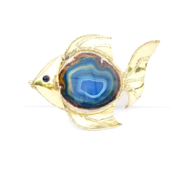 1970s Isabelle & Robert Faure "Fish" Agate and Brass Lamp For Sale - Image 5 of 9