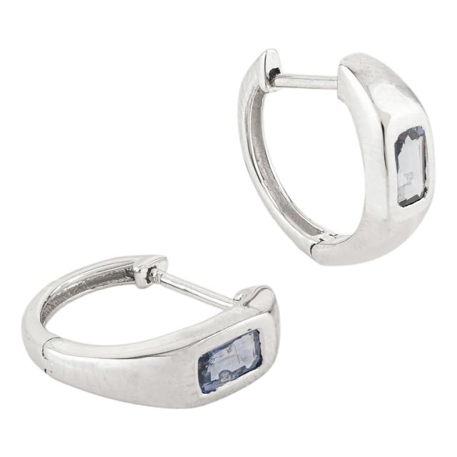 Octagon Cut Light Blue Sapphire 14k Gold Chunky Hoop Earring Set Gifts for Her- A Pair For Sale