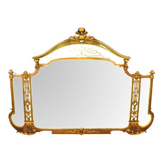 Large Antique English Art Deco Overmantel Mirror, 1920s For Sale