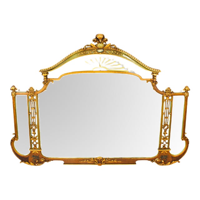 Large Antique English Art Deco Overmantel Mirror, 1920s For Sale