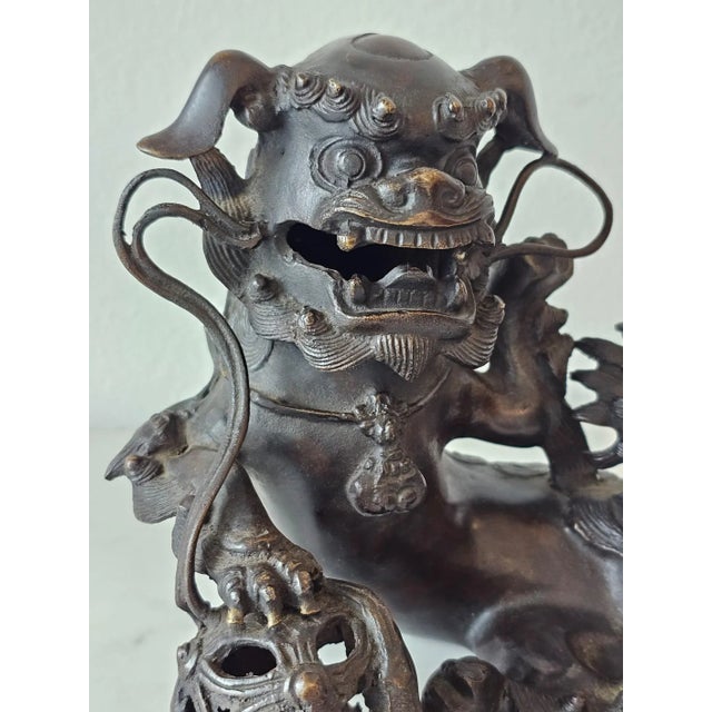 Antique Japanese Edo Period Buddhistic Lion Foo Dog Incense Burner For Sale - Image 4 of 12